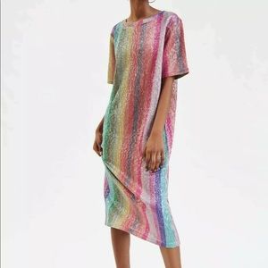 Zara Sequin Rainbow Stripe Dress size small